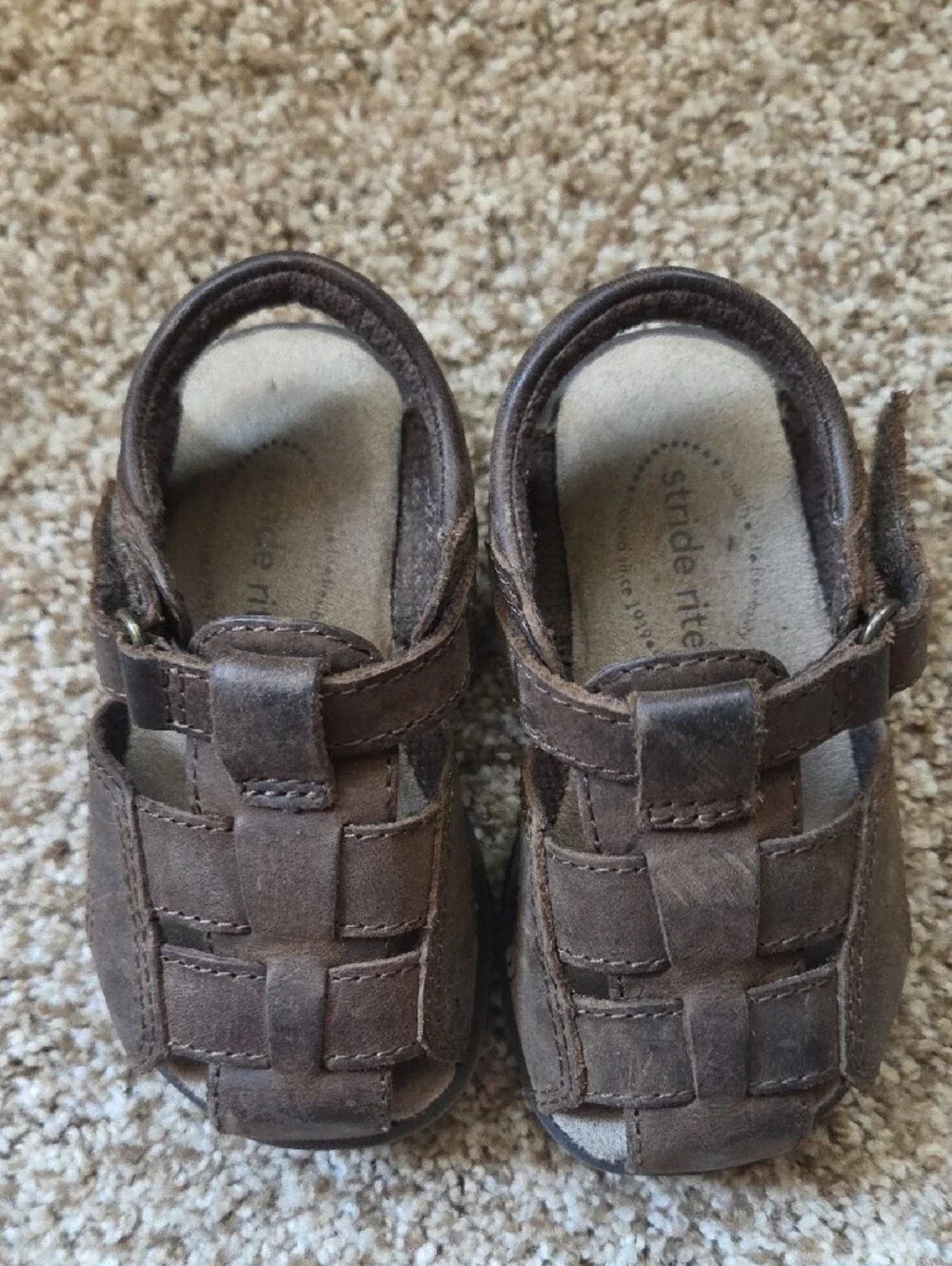 Toddler Stride Rite Brown Leather Fisherman Sandals with Adjustable Strap